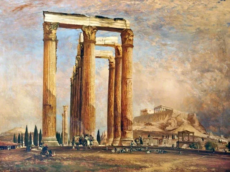 1845-John Fulleylove - Il Tempio di Giove e l'Acropoli di Atene